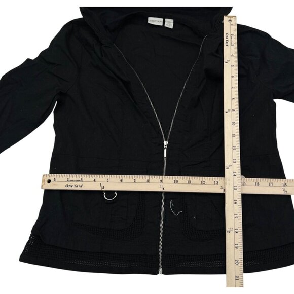 Zenergy By Chicos size 0 Small Black Hooded Zip-Up Jacket 3/4 sleeves - Picture 3 of 5